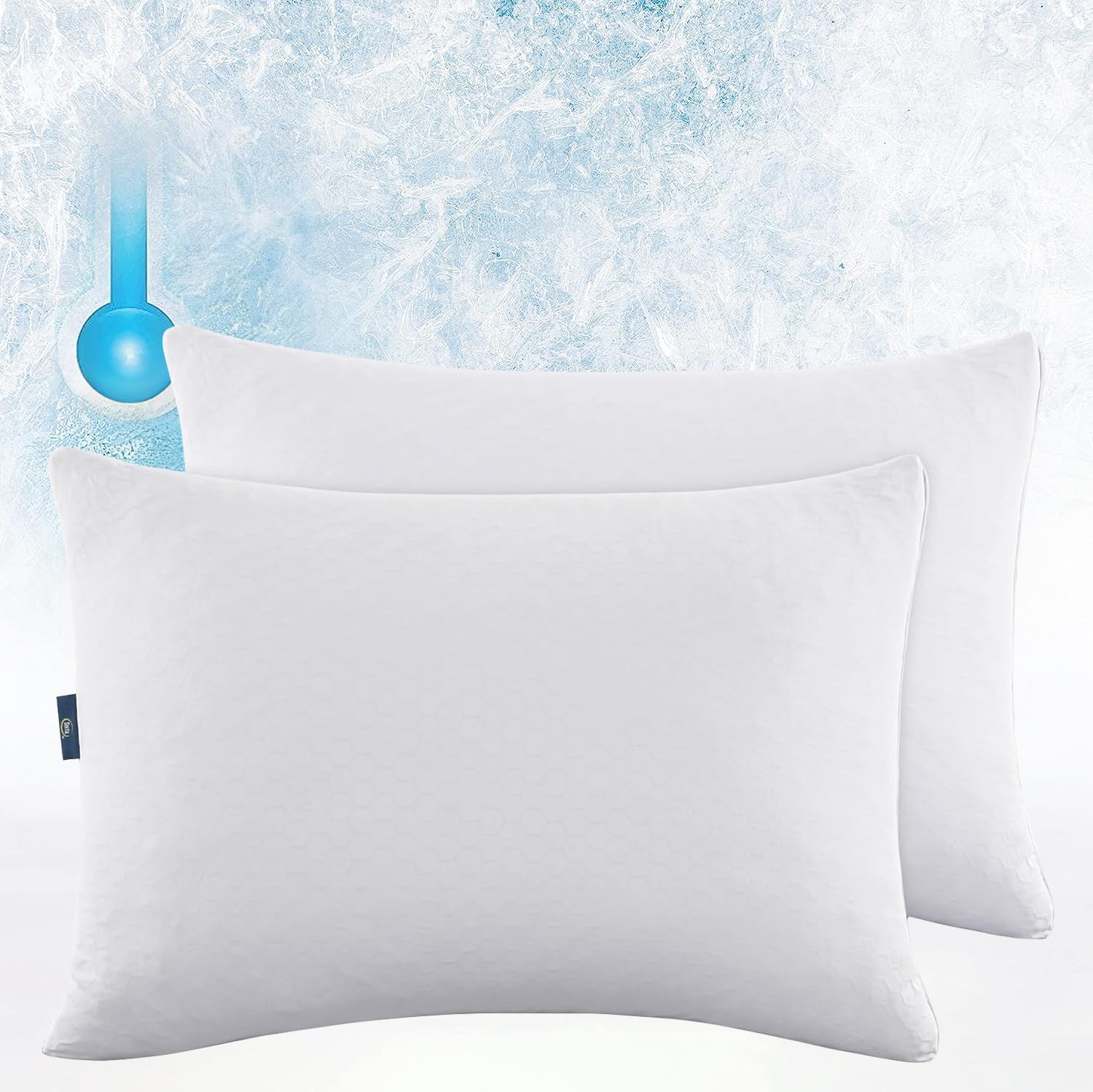 Serta Power Chill Cooling Soft/Medium Down Alternative Bed Pillows For Side, Stomach Or Back Sleepers (2 Pack), Queen, White